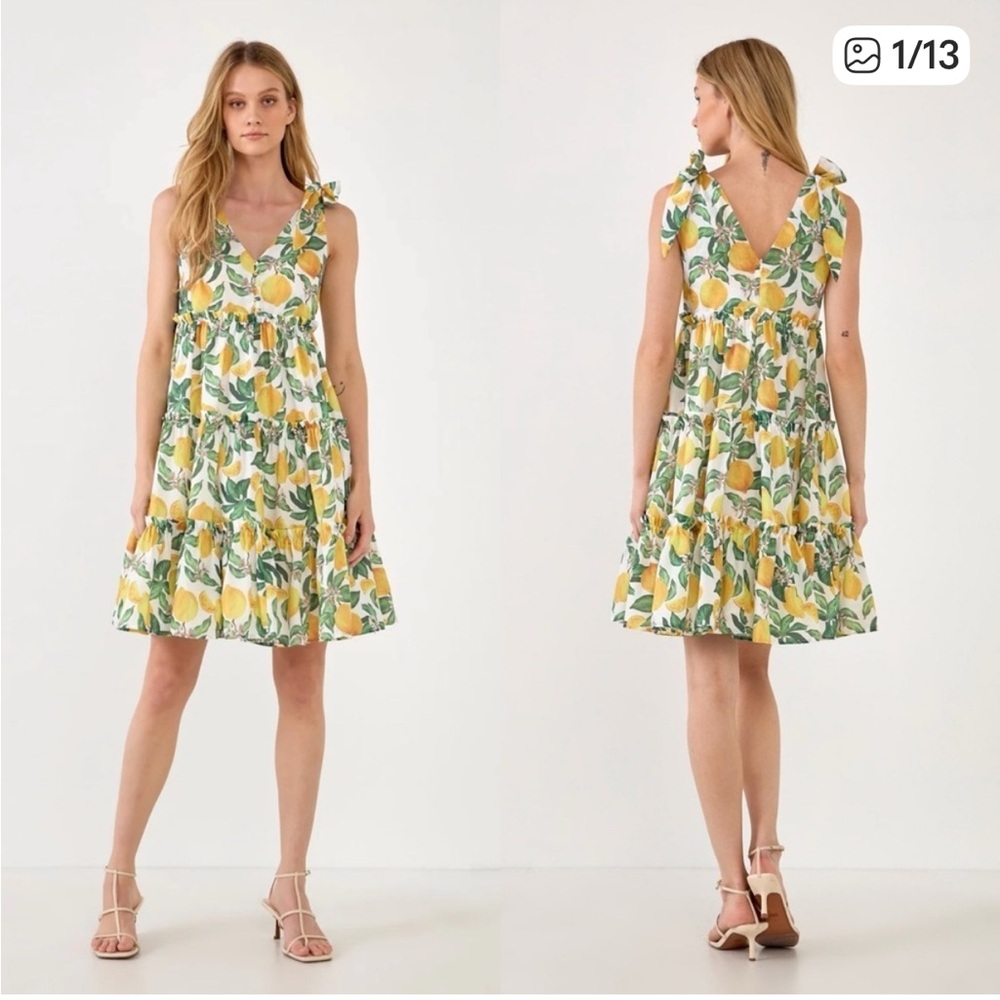 English Factory Lemon Print Mini Dress NWT - Picture 2 of 8